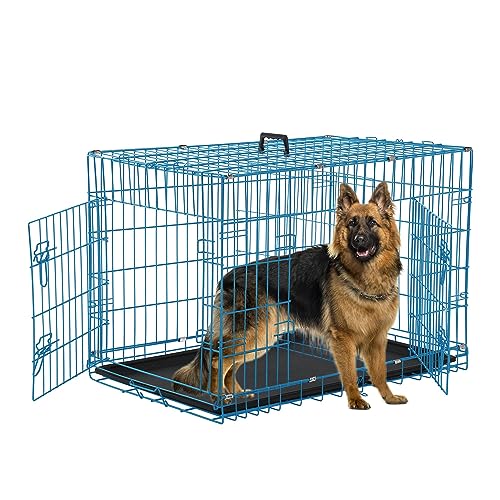 Dog Crates for Medium Dogs 42 Inch Dog Kennel Medium Dog Crate Foldable Dog Cage Double Door w/Leak-Proof Tray/Divider, Portable Dog Cage Collapsible Metal Dog Crate Dog Cages for Medium Dogs Indoor - color: Blue, size: 42 inch
