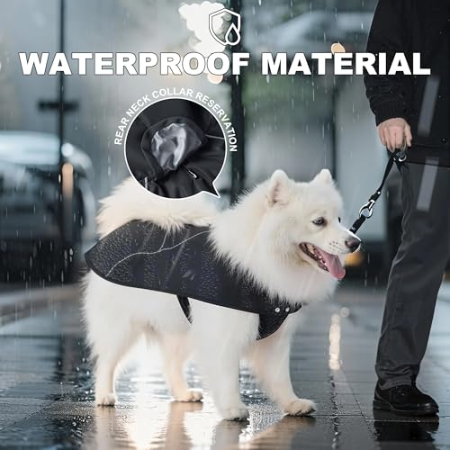 Dog Raincoat Adjustable Pet Waterproof Clothes Lightweight Rain Jacket Poncho Hoodies with Strip Reflective (Black, X-Large) - color: Black, size: X-Large