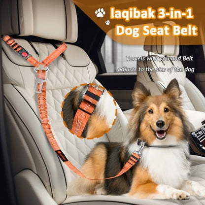 Removable Dog Seat Belt Harness for Car, 3 in 1 Pet Dog Car Seatbelt Leash, Retractable Restraint Secures to Vehicle Headrest & Adjustable Reflective Bungee Dog Seatbelt Tether,Orange - color: 2PCS Orange