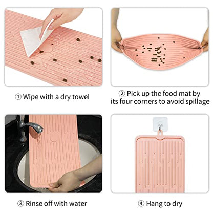 Ptlom Pet Placemat for Dog and Cat, Mat for Prevent Food and Water Overflow, Suitable for Medium and Small Pet, Pink, Silicone - color: Pink