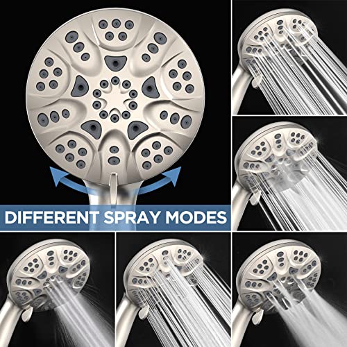 6-Mode High Pressure Handheld Shower Head Set, Consumer Reports Recommended HOPOPRO High Flow Hand Held Showerhead with 59 Inch Hose Bracket Teflon Tape Rubber Washers - color: Brushed Nickel, style: 6 Modes