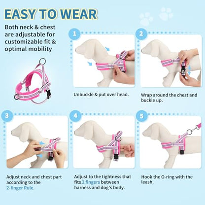 Lukovee No Pull Dog Harness and Leash Set, Soft Padded Small Dog Harness, Neck & Chest Adjustable Reflective Vest Puppy Harness with 4ft Lightweight Anti-Twist Dog Leash for Small Dogs (XS, Fuschia) - color: Fuchsia - with Stripe, size: XS ( Chest 14'' ~