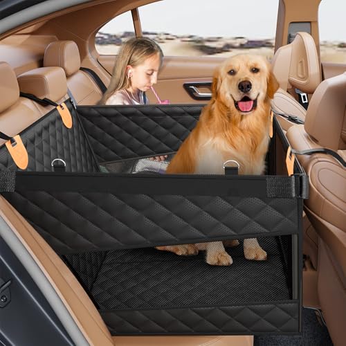 PETICON Large Dog Car Seat, Back Seat Extender for Dogs with 3 Mesh Windows, Waterproof Medium Carseat for Dogs with Hard Bottom, Pet Seat Cover for Cars, Trucks and SUVs - color: Black, size: Large