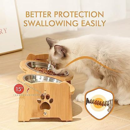 X-ZONE PET Elevated Dog Bowls for Cats and Dogs, Adjustable Bamboo Raised Dog Bowls for Small Dog, Food and Water Set Stand Feeder with 2 Stainless Steel Bowls and Anti Slip Feet (Height 4" to 4.5") - size: S- Height 4" up to 4.5"