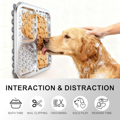 Kactoily Stainless Steel Lick Mat for Dogs and Cats, Large Slow Feeding Licking Pad with 46 Suction Cups, Wall/Floor/Crate Mounting, Peanut Butter Licking Pad for Boredom Reducer and Anxiety Relief - size: Large (1-Pack)