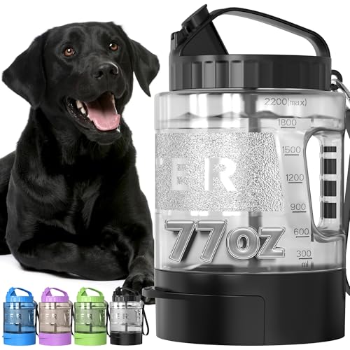 Dog Water Bottle Travel Bowl, 77oz Large Portable Dog Water Bowl Dispenser, Leakproof Pet Drinking Bottle Dispenser for Hiking Camping Walking Travelling Beach Car Trips, BPA Free, Black - color: Black, size: 77 Ounces