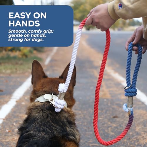 Patriotic 5 ft Braided Cotton Rope Leash for Medium & Large Dogs – Enjoy Tangle-Free Walks with Soft Comfortable Grip & Reliable Control Durable for Daily Walks, Training & Special Moments - USA Leash - color: USA Leash