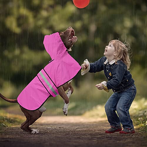 Reflective Dog Rain Coat - Waterproof Adjustable Pet Rain Jacket, Lightweight Dog Hooded Poncho Raincoat for Small to X- Large Dogs and Puppies (Pink, Large) - color: Pink, size: Large
