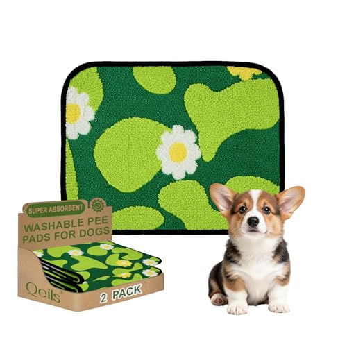 Qeils Reusable Puppy Pads for Small Dogs, Washable Pee Pads with Non-Slip , Absorbent Leakproof Mat for Crates, Playpens, Pet Beds & Whelping, Indoor Potty Training Grass Green, 14"x18", 2 Pack - size: 14"x18"(Pack of 2)