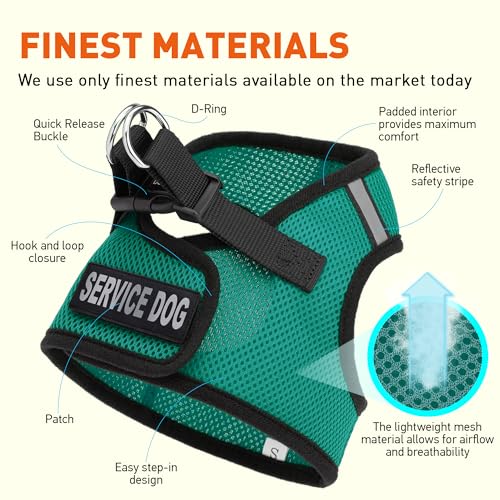 Dogline Boston Step in Mesh Dog Harness with Service Dog Patch No Choke Pet Vest Soft Gentle Padded Chest Halter for Puppies Small Medium and Large Dogs 21 to 24 inches Girth Dark Teal - color: Dark Teal, size: Girth 21 to 24"