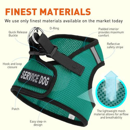 Dogline Boston Step in Mesh Dog Harness with Service Dog Patch No Choke Pet Vest Soft Gentle Padded Chest Halter for Puppies Small Medium and Large Dogs 21 to 24 inches Girth Dark Teal - color: Dark Teal, size: Girth 21 to 24"