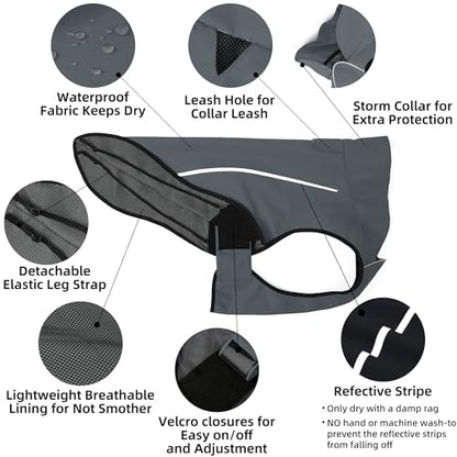 Mile High Life Dog Raincoat, Adjustable Waterproof Reflective Rain Jacket for Small Medium Large Dogs, Lightweight Breathable Pet Rain Coat with Leash Hole(Dark Gray,XS Chest 17-23") - color: Dark Gray, size: XS Chest 17"-23"