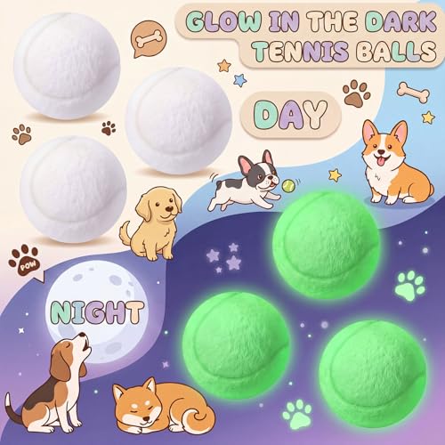 12 Pack Glow in The Dark Tennis Balls Dogs, 2.5 Inch Glowing Fetch Bounce Balls for Pets Small Medium Dogs(White)