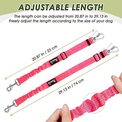 SlowTon Dog Seatbelt, 2 Pack Dog Seat Belt Car Leash Adjustable Elastic Bungee Buffer Heavy Duty Nylon Reflective Pet Safety Tether Connect to Dog Harness for Travel Riding in Vehicle (Daul Clip, FL) - color: Fluorescent pink
