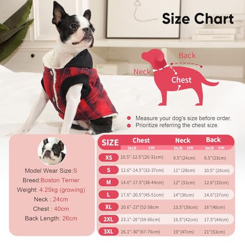 Vecomfy Fleece Lining Dog Hoodie for Small Dogs Extra Warm Plaid Sweater with Drawstring Hooded Coats in Winter Puppy Jacket,Red XS - color: Red Plaid, size: X-Small (Pack of 1)