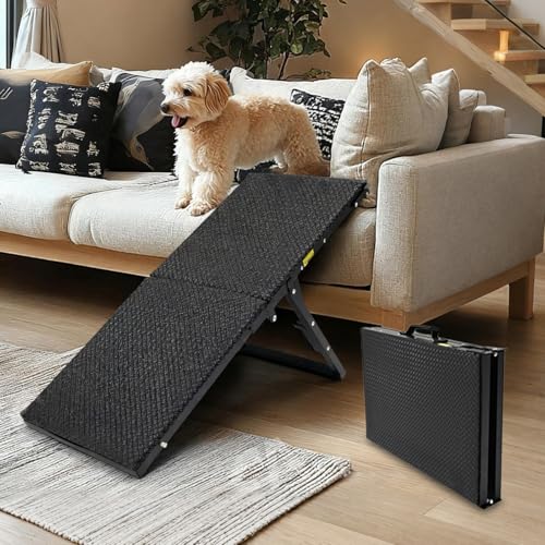 Dog Ramp for Car,33.2"x 12.8" Dog Stairs for Large Dogs with Anti-Slip Surface,Large Folding Pet Stairs for SUV,Truck with Adjustable Height,Outdoor Portable Wide Dog Steps up to 88LBS - size: Small - 33.2"L x 12"W