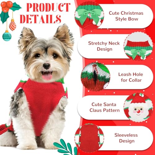 Dog Christmas Sweater Dress with Leash Hole Turtleneck Xmas Girl Dog Clothes Soft Pet Dogs Outfits Warm Fall Winter Puppy Knitted Pullover for Small Medium Dogs Cats（Red Santa,Small） - color: Red Santa, size: Small