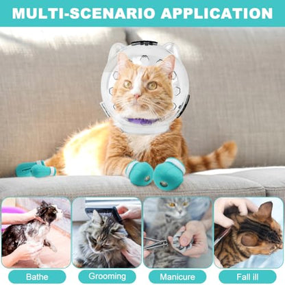 Cat Muzzle for Grooming, Adjustable Breathable Transparent Cat Astronaut Helmet with 4 Silicone Paw Shoes for Bath Nail Trimming (L for Over 10lbs Pets) - size: L (for Over 10lbs Pets)