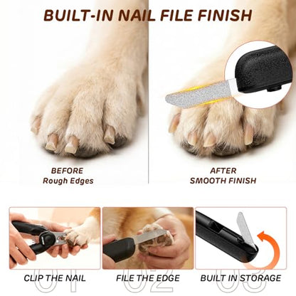 Dog Nail Clippers & Cat Nail Clipper, Pet Nail Trimmer with 2 LED Lights,Safety Side Lock, Nail File and Anti-Slip Handles, Dog Nail Grinder Quiet for Large and Medium Dogs & Cats - color: Black