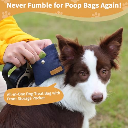Dog Treat Pouch, Hand Free Dog Training Treat Bag with Carabiner & Magnetic Buckle, Auto Closing Pet Walking Bag for Puppy Travel or Outdoor Use, Pet Feed Snack Reward Pocket, Navy - color: Navy