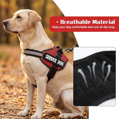 MUMUPET Service Dog Harness, No Pull Reflective Adjustable Vest with Handle, Soft Breathable Padding for Small Dogs, 2 Removable Velcro Patches (Red, S) - color: Red, size: Small