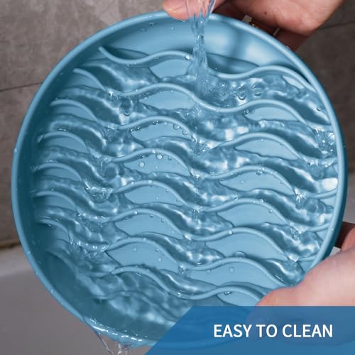 Slow Feeder Dog Bowls, Silicone Food Bowl Anti-Gulping, Pets Puppy Slow Feeder with Suction Cups, Dishwasher Microwave Safe for All Small Medium Dogs, Wave Design Blue - color: blue