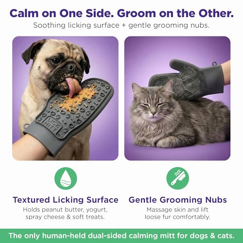Lixy Pet LickMitt – Dual-Sided Calming & Grooming Mitt for Dogs and Cats – Human-Held Silicone Treat Mitt for Anxiety Relief, Bonding & Shedding – BPA-Free, Food-Grade, Easy Clean – Gray - color: Gray