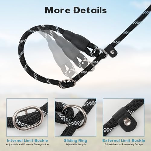 Amrules Dog Leash 6 FT with Comfortable Padded Handle, Training Loop Leash with Highly Reflective Threading for Medium Dogs, Black