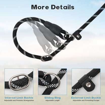 Amrules Dog Leash 6 FT with Comfortable Padded Handle, Training Loop Leash with Highly Reflective Threading for Medium Dogs, Black