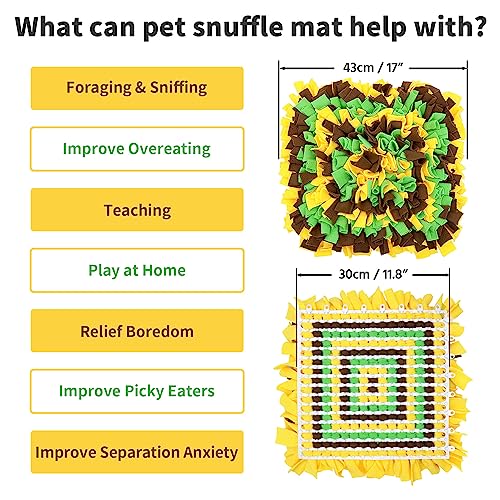 LIVEKEY Pet Snuffle Mat for Dogs, Dog Feeding Mat, Nosework Training Mats for Foraging Instinct Interactive Puzzle Toys (Yellow&Brown&Green)