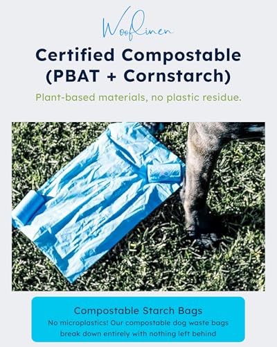 Wooflinen Home Compostable Dog Poop Bags – Leak-Proof Dog Poop Bags Rolls – Large 9x13”, Durable, Easy Tear – Made from Plant & PBAT Material – For Big & Small Dogs – 720 Count (48 Rolls) - size: 240 Count (Pack of 3)