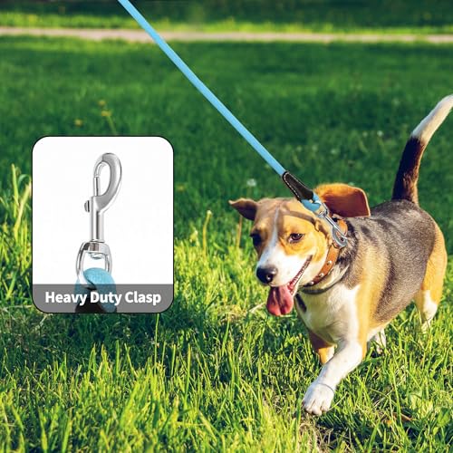 Mile High Life Dog Leash, Rope Leash with Genuine Leather Handle and Heavy Duty Metal Clasp, Great for Small Medium Large Dogs (Blue, 4FT) - color: Leather Handle-Blue, size: 48 Inch-1/2"