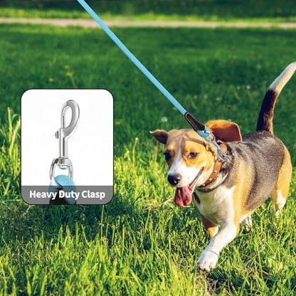 Mile High Life Dog Leash, Rope Leash with Genuine Leather Handle and Heavy Duty Metal Clasp, Great for Small Medium Large Dogs (Blue, 4FT) - color: Leather Handle-Blue, size: 48 Inch-1/2"