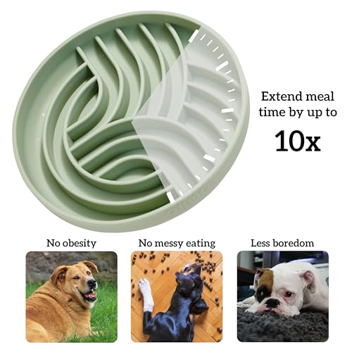 OHMO Slow Feeder Dog Bowls(Tree Life, Sage Green) Enrichment Soft Silicone Food Safe Feeding Bowl Non Slip Suction Cup for All Breed Pet, Cat Slow Down Eating Dishes, Boredom and Anxiety Reducer - color: Sage Green