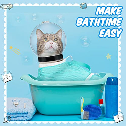 8 Pcs Cat Muzzle Set with Adjustable Cat Bathing Bag, Breathable Muzzle Pet for Shower Grooming Brush Tick Remover Tool Nail Clipper Nail File for Dog, Bunny Cleaning Trimming(M Size,Blue) - size: M Size