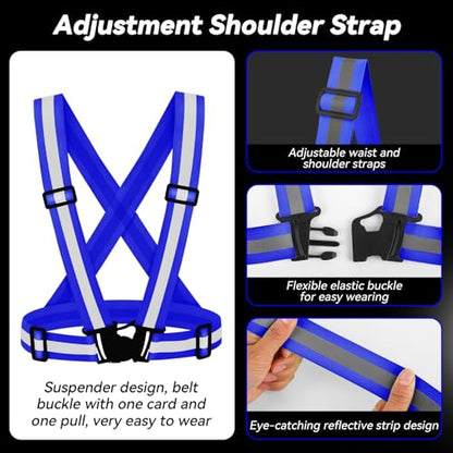 Reflective Vest Running Gear,High Visibility Adjustable Safety Vest for Outdoor Motorcycle,Dog Walking,Night Running,Hiking - color: Blue X3