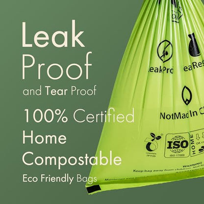 (Not Made In China) 100% Certified Home Compostable Dog Poop Bags,300 Count, Plant Based Refill Rolls, Leakproof Doggie Waste Bag, Unscented, Corn Starch and PBAT, EN 13432 Compliant and TUV Certified