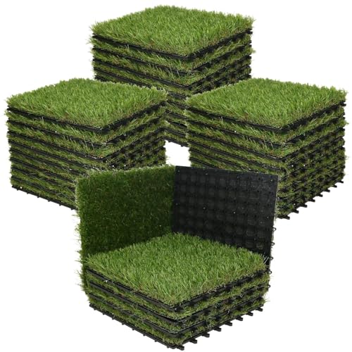 XLX TURF Artificial Grass Turf Tiles Interlocking Set 36 Pieces, Square Fake Grass Tiles Self-draining for Pet Indoor/Outdoor Flooring Decor, 12"x12", 8 Buckle Systerm - color: 8 Buckle Lock Tile-Green, size: 12"x12"/36 Piece