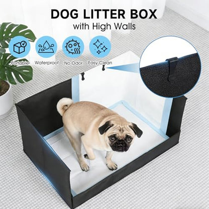 Dog Litter Box with High Walls, Pee Pad Holder Foldable, No Assembly, Waterproof, Seamless, Easy to Clean, Portable for Travel, No Spill Indoor Dog Potty Tray for Puppy & Medium Dogs - size: Large