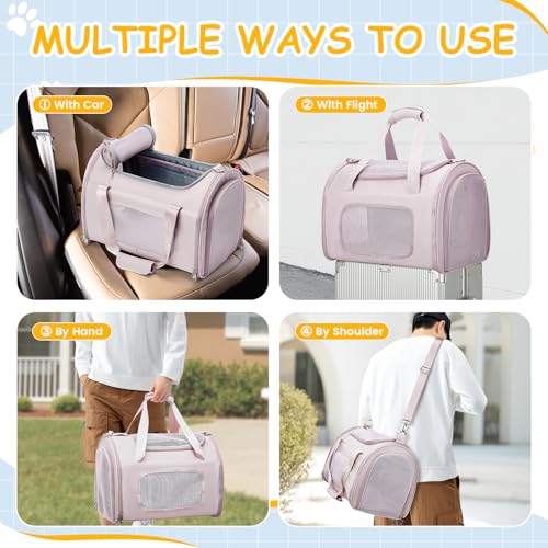 Cat Carrier Soft, Pet Dog Carrier Soft-Sided Airline Approved, Pet Travel Carrier Up to 20lbs, Collapsible Cat Carrier Dog Carrier for Medium Cats Small Dogs, Pink - color: Pink