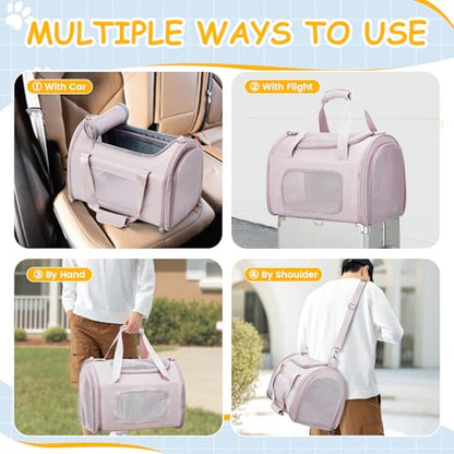 Cat Carrier Soft, Pet Dog Carrier Soft-Sided Airline Approved, Pet Travel Carrier Up to 20lbs, Collapsible Cat Carrier Dog Carrier for Medium Cats Small Dogs, Pink - color: Pink