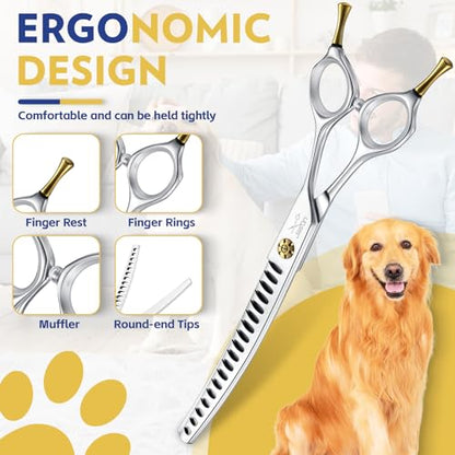 JASON Dog Scissors for Grooming - 7" Up-curved Chunker Shears with 65%-70% Thinning Rate, Professional Japanese 440C Stainless Steel Dog Grooming Chunkers with Adjustable Screw (18 Teeth, Silver) Gift - style: Up-curved Chunkers02