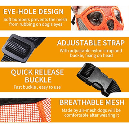 BARKLESS Short Snout Dog Muzzle, Breathable Mesh Flat Faced Muzzle for French Bulldog Shih Tzu and Pug, Mask Bulldog Mouth Cover for Biting Chewing Licking (Orange, XXS) - size: XXS (Head 8.5-12.5'')