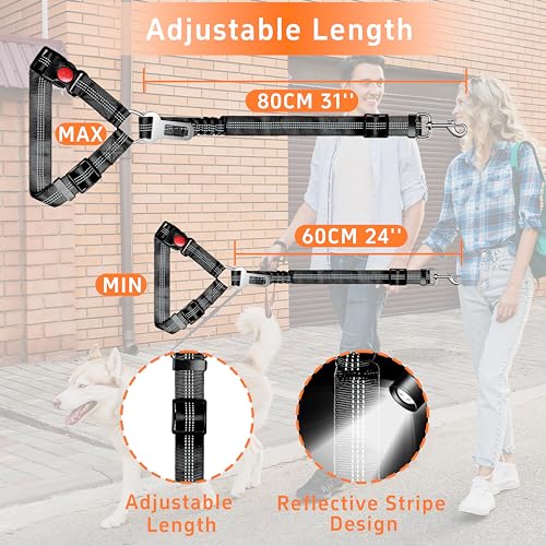 Seyezo Dog Car Seat Belt Set - 3 Piece Retractable Harness, Adjustable Reflective Seatbelt for Vehicle Headrests, Safety Restraint, Heavy Duty & High Elastics, Black - color: 01-2PCS Black