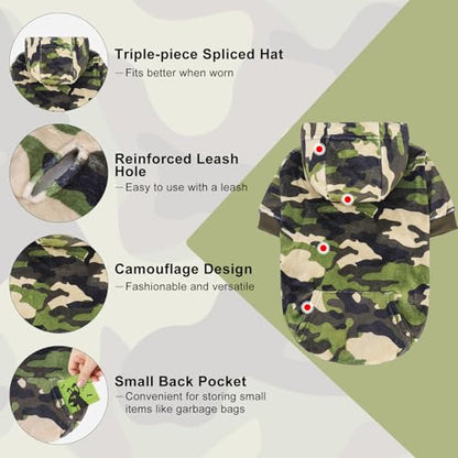 BEAUTYZOO Dog Hoodie for Small Medium Dogs Puppy, Soft Fleece Dog Sweater Cold Weather Coats with Pocket, Pet Outfits Hooded Sweatshirt Chihuahua Cat Jacket Clothing Warm Camo French Bulldog Clothes - color: Army Green, size: Medium