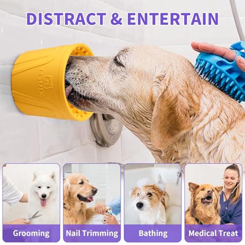 Anxiety Relief Slow Feeder Dog Lick Mat Treat Dispenser, Non-Slip Licking Bowl - Dog Enrichment Toys for Small, Medium & Large Breeds, BPA Free Silicone (Yellow, M-L) - color: Yellow, size: M-L