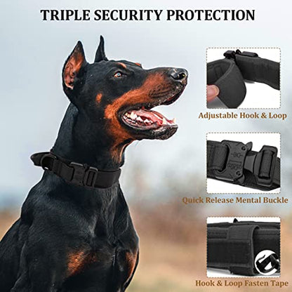 Tactical Dog Collar with Handle - Military Adjustable Dog Training Collar Soft Nylon and Heavy Duty Metal Buckle for Medium Large Dogs - with Patch (Black, Medium) - color: Black, size: Medium