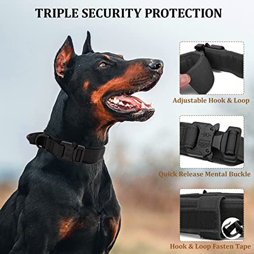 Tactical Dog Collar with Handle - Military Adjustable Dog Training Collar Soft Nylon and Heavy Duty Metal Buckle for Medium Large Dogs - with Patch (Black, Large) - color: Black, size: Large