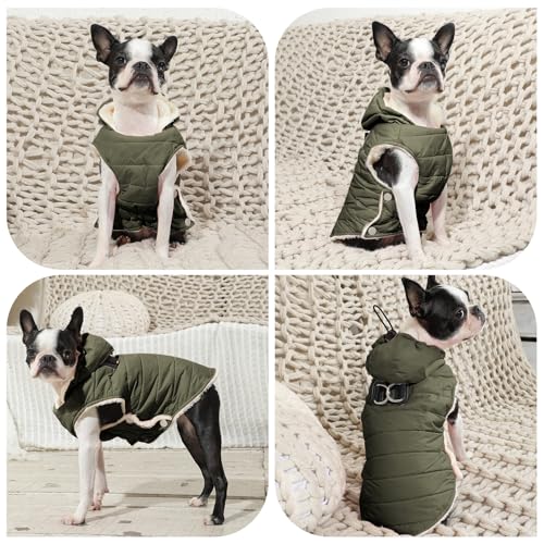 Vecomfy Fleece Lining Dog Hoodie with Harness Built in,Extra Warm Small Dog Jacket in Winter Puppy Coats with Drawstring Hooded,Green XS - color: Green(Harness Built in), size: X-Small (Pack of 1)