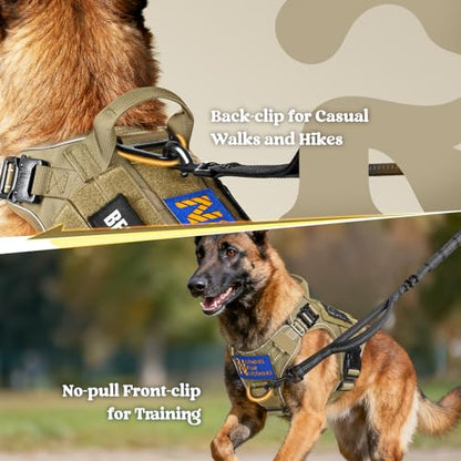 rabbitgoo Tactical Dog Harness Medium Sized, No Pull Upgraded Reflective Heavy Duty Molle Vest with Handle, Adjustable Military Service Dog Vest for Walking Hiking Training, Brown, M - color: Brown Reflective, size: Medium